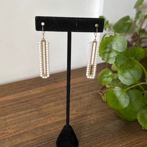 White Agate and Gold Rectangle Earrings