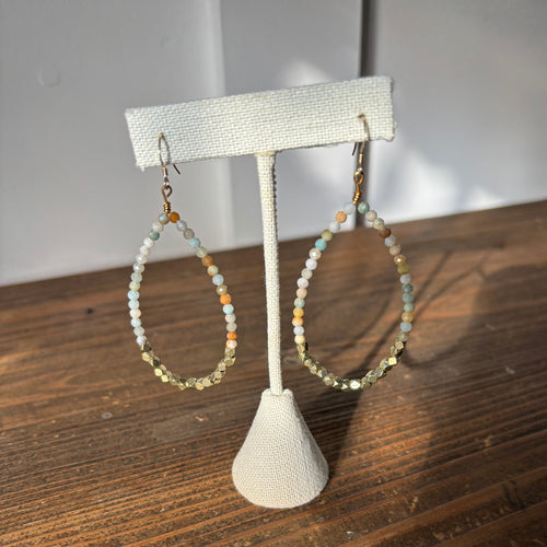 Large Amazonite Gold Earrings