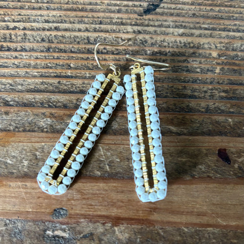 White Agate and Gold Rectangle Earrings