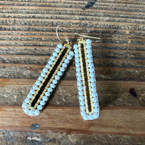 White Agate and Gold Rectangle Earrings