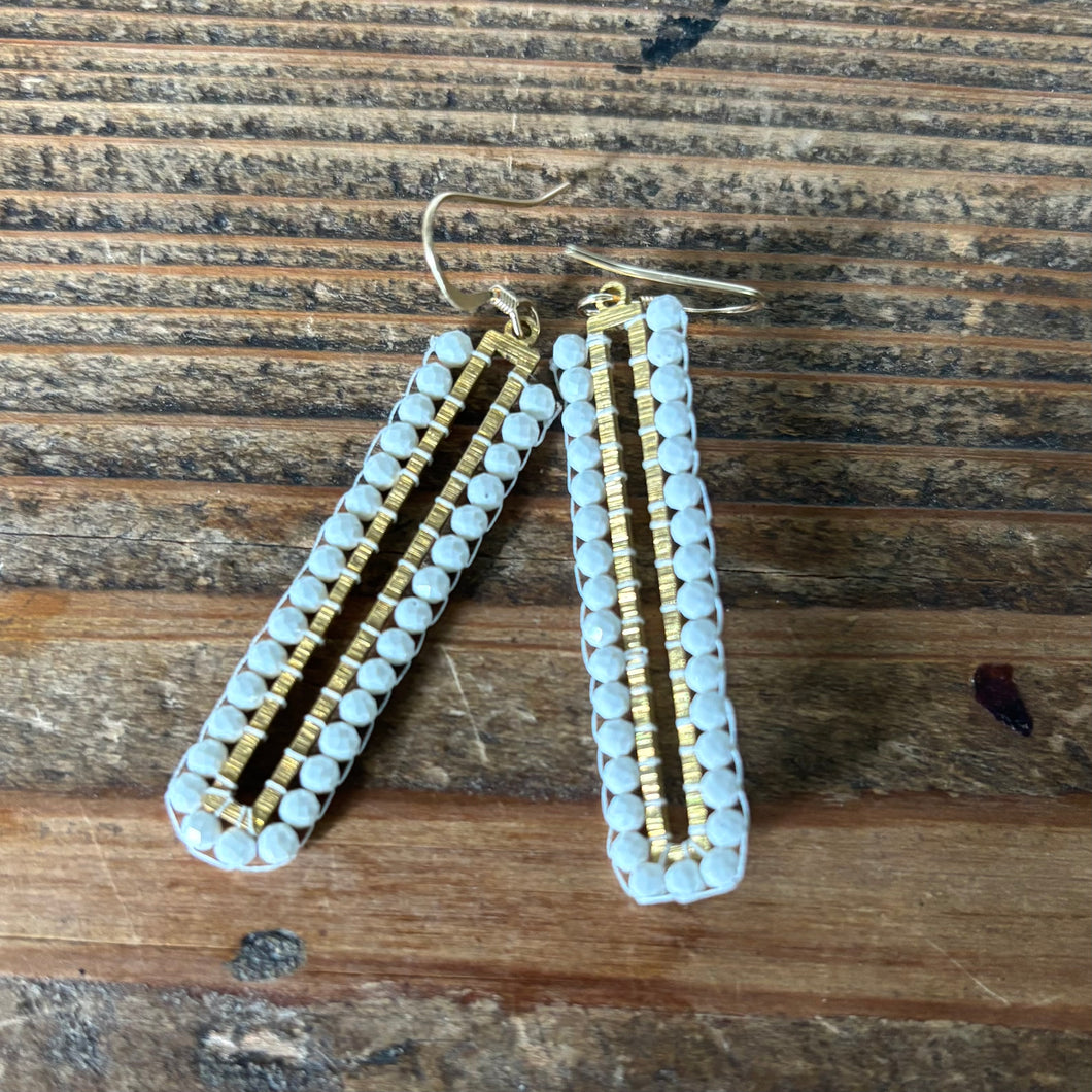 White Agate and Gold Rectangle Earrings