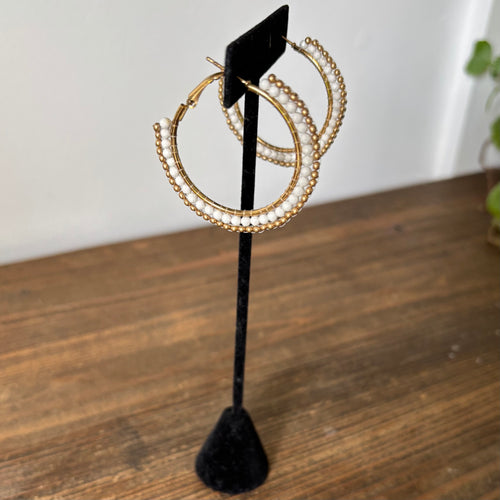 White Agate Gold-Plated Hoop Earrings
