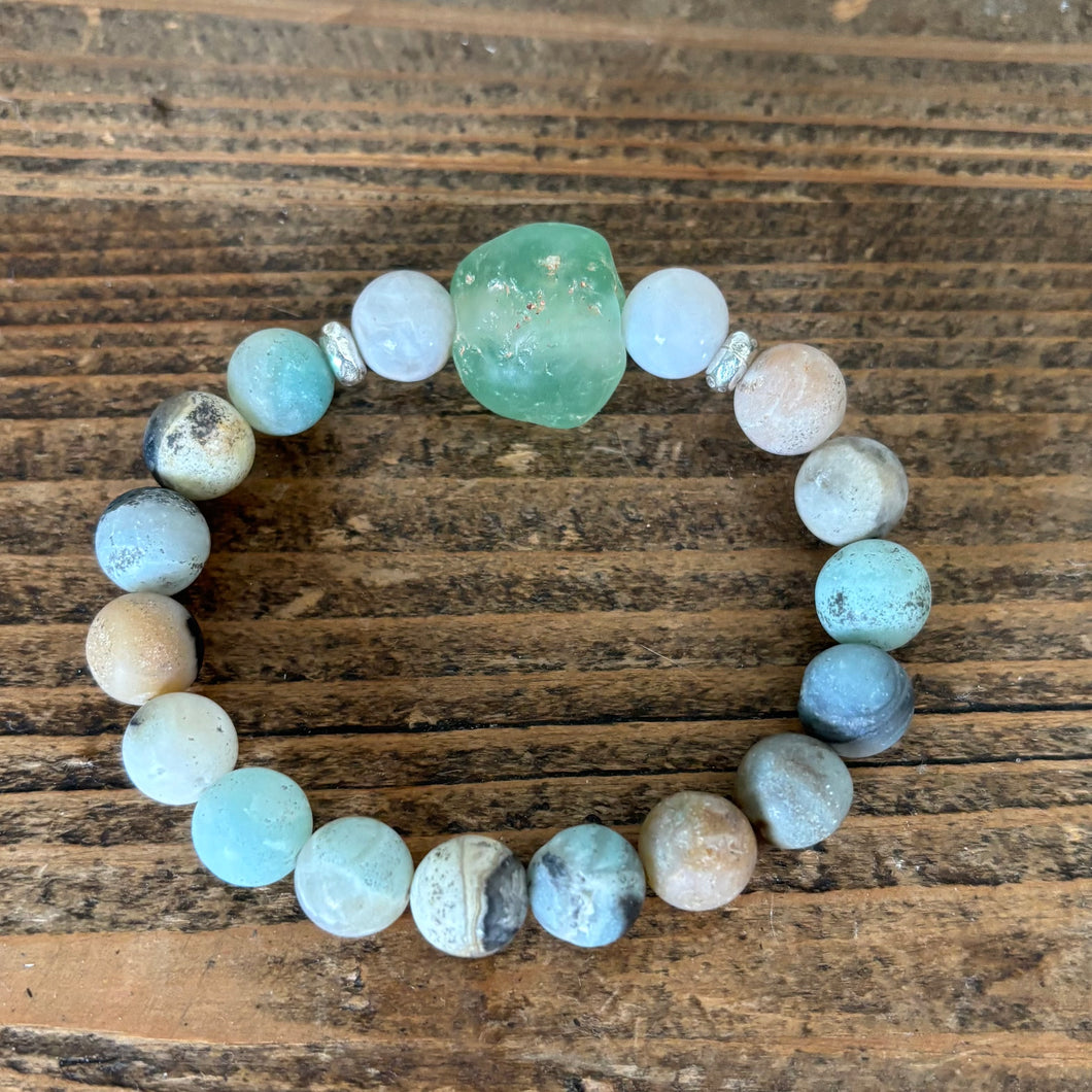 Amazonite, Moonstone, and Sea Glass bracelet