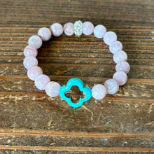 Load image into Gallery viewer, Kunzite and Turquoise Clover Bracelet