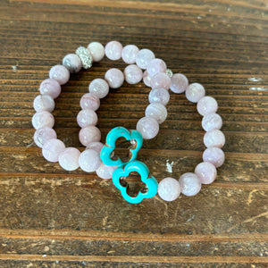 Kunzite and Turquoise Clover Bracelet