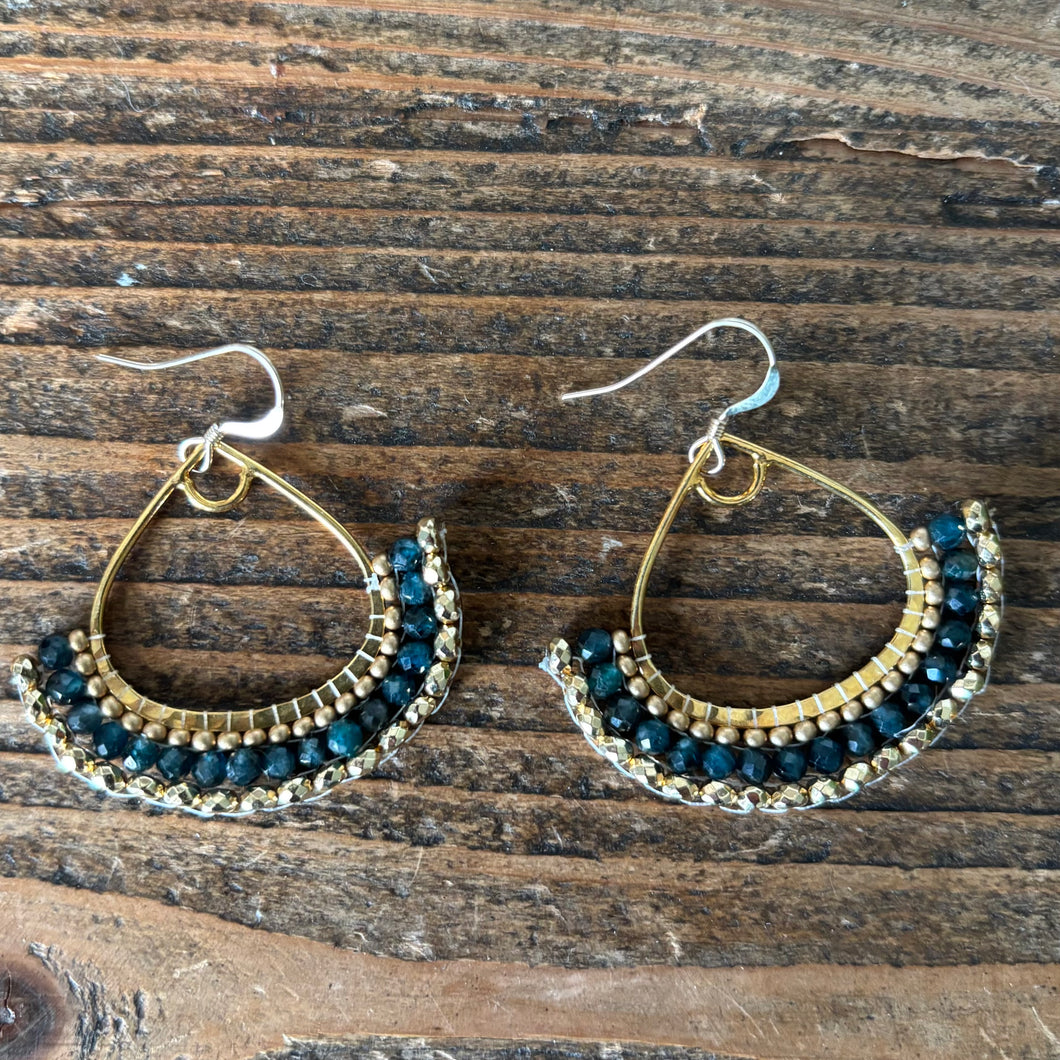 Blue tourmaline and hematite teardrop earrings (gold or silver)