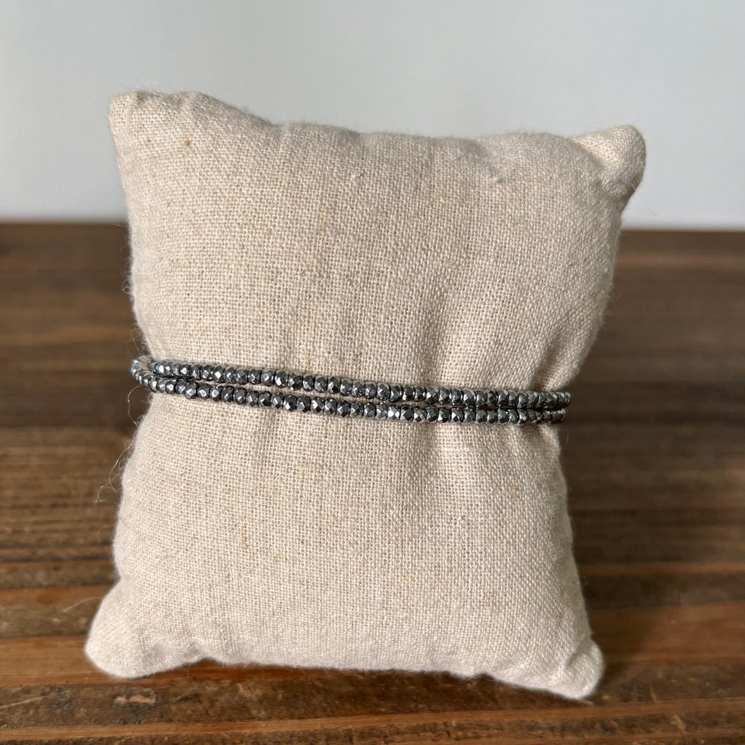 Dainty Faceted Hematite Beaded Bracelet – Multiple Finishes