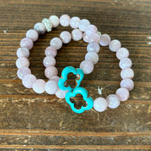 Load image into Gallery viewer, Kunzite and Turquoise Clover Bracelet