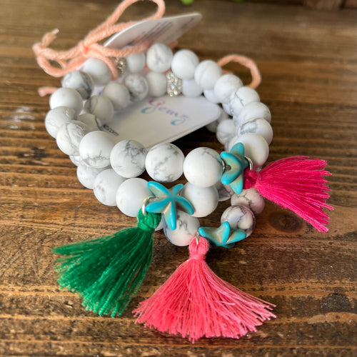 Howlite and Turquoise Starfish Bracelet with Tassel
