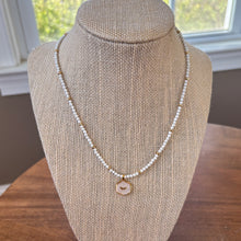 Load image into Gallery viewer, Gold Angel Wing Necklace with White Agate &amp; Hematite
