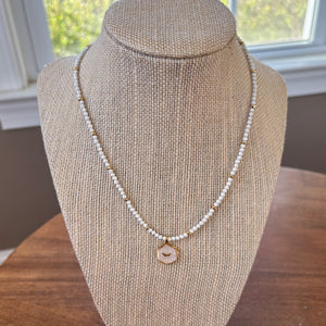 Gold Angel Wing Necklace with White Agate & Hematite