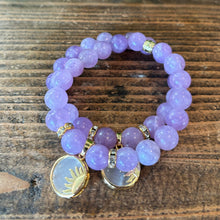 Load image into Gallery viewer, Sun Charm, Pearl, and Purple Jade bracelet