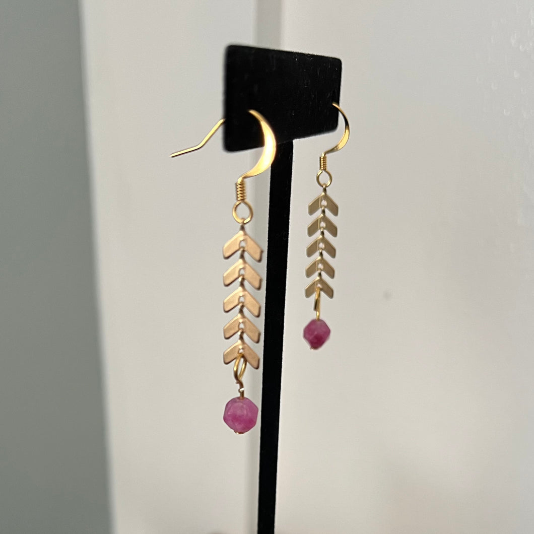 Tourmaline and Gold Leaf Earrings