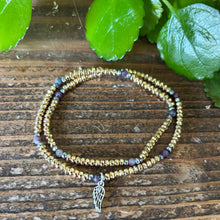 Load image into Gallery viewer, Double Wrap Bracelet with Multicolor Sapphires, Hematite &amp; Angel Wing