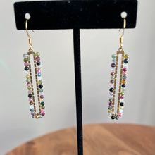 Load image into Gallery viewer, Tourmaline and Gold Rectangle Earrings