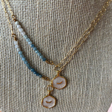 Load image into Gallery viewer, Angel Wing and Ombré Aquamarine Gold Necklace