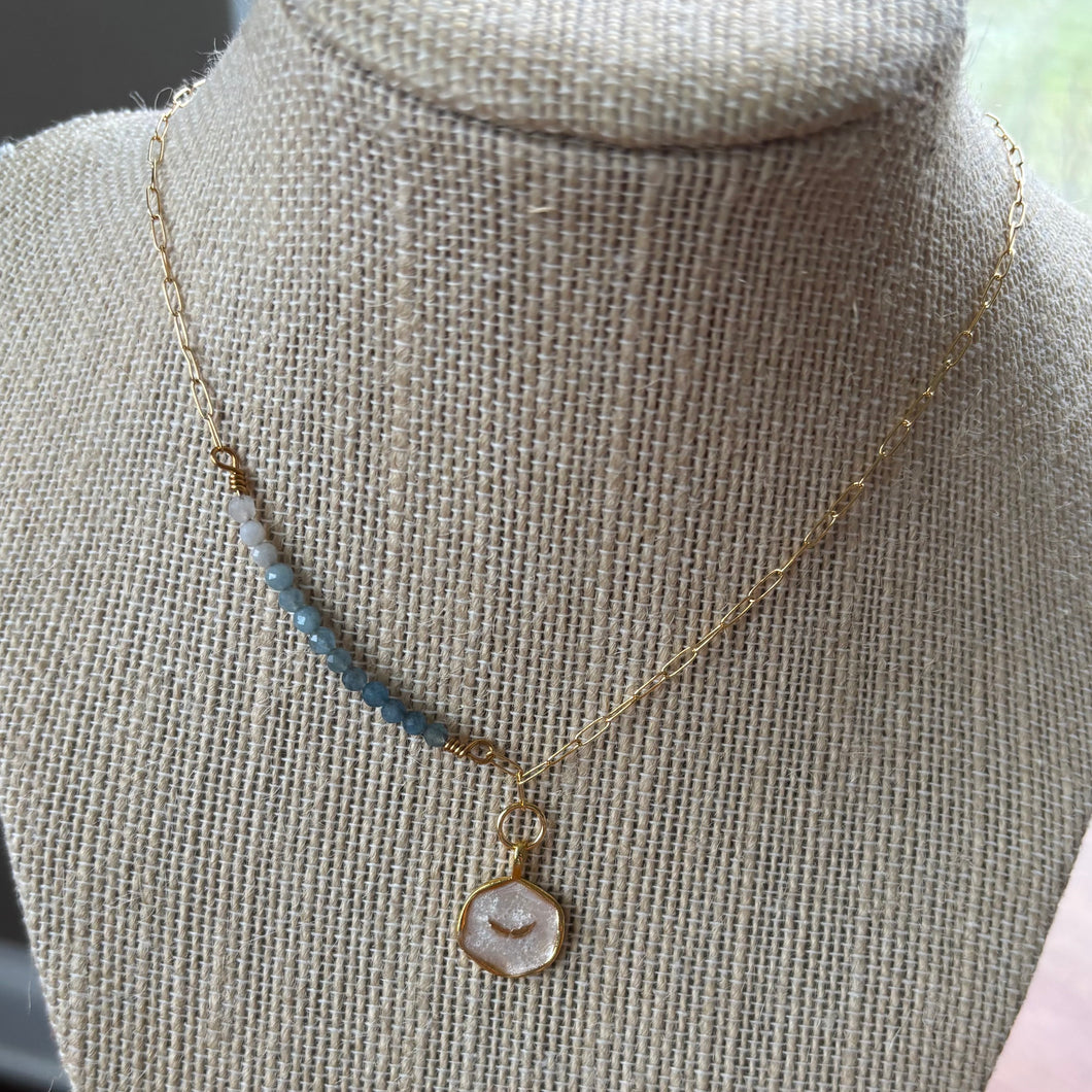 Angel Wing and Ombré Aquamarine Gold Necklace