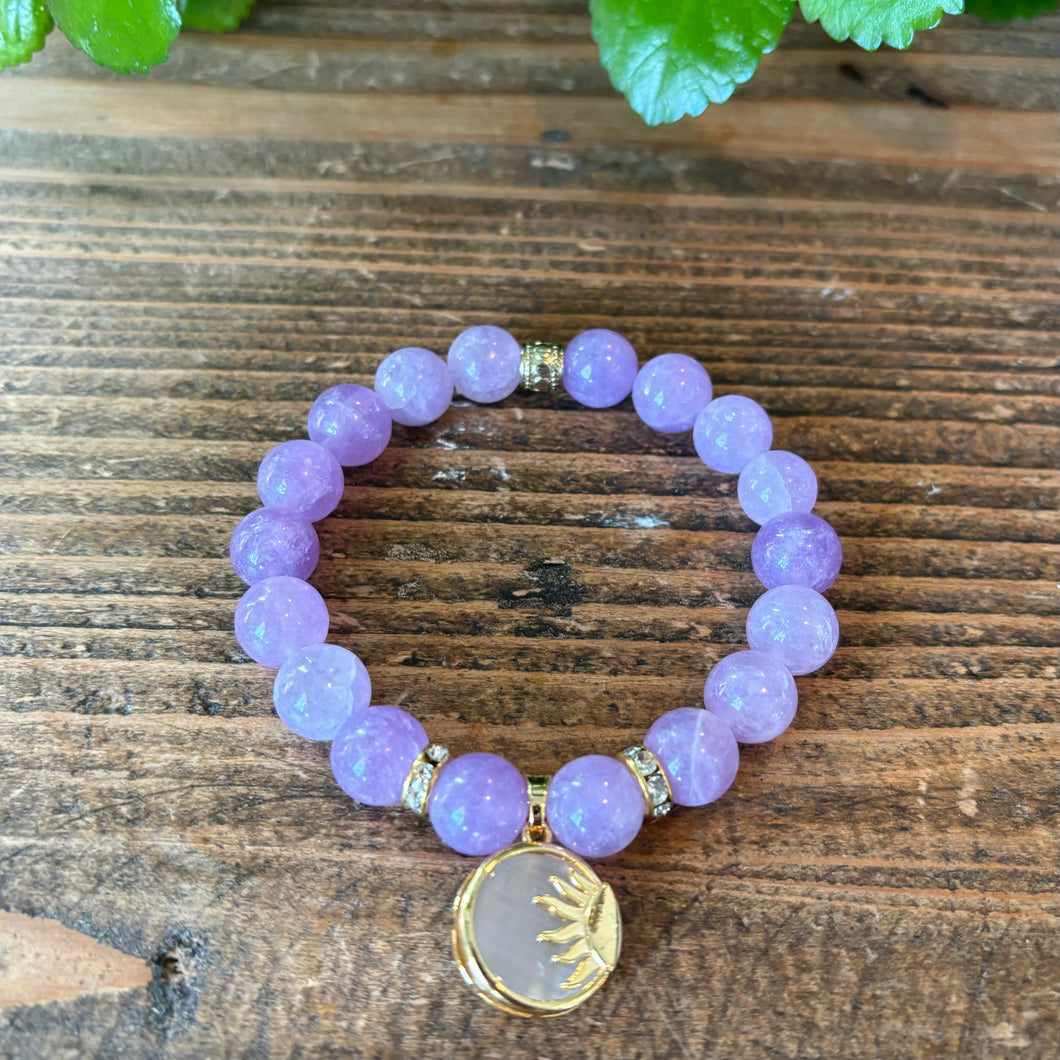 Sun Charm, Pearl, and Purple Jade bracelet