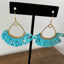 Load image into Gallery viewer, Turquoise Fringe Gold Teardrop Earrings
