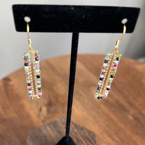 Tourmaline and Gold Rectangle Earrings