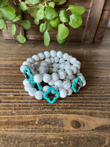 Howlite and Turquoise Clover Bracelet