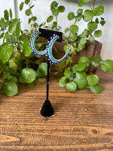 Load image into Gallery viewer, Turquoise, Hematite, Emerald and Seed Bead Hoops
