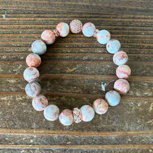 Red Veined Onyx and Moonstone Bracelet