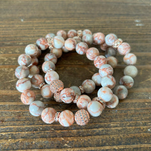 Red Veined Onyx and Moonstone Bracelet