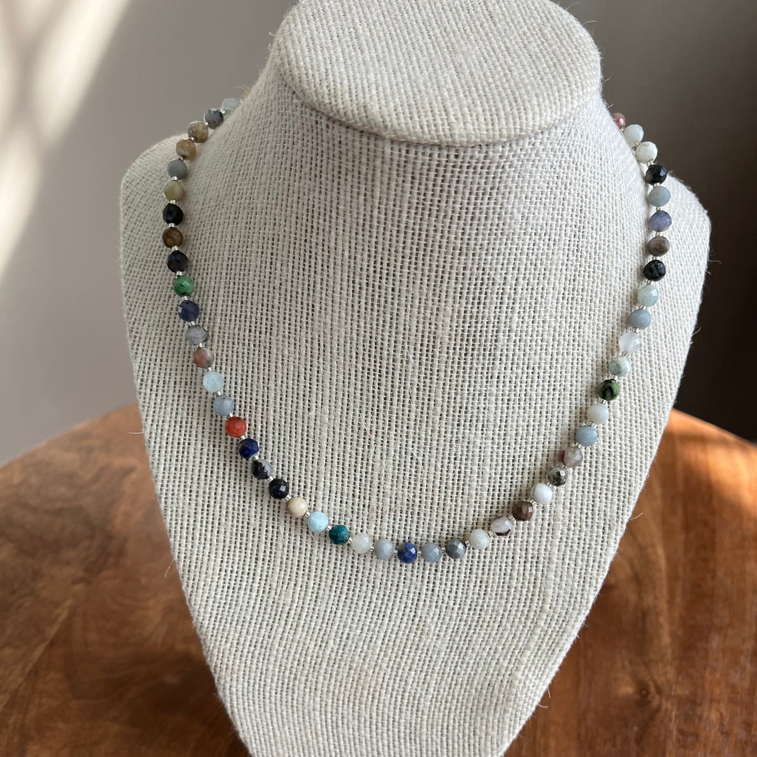 Multi-Gemstone Necklace with Silver Seed Beads