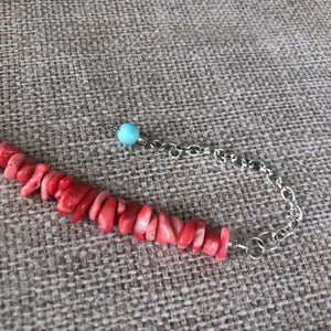 Pink Coral Turquoise and Pearl Anklet