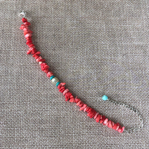 Pink Coral Turquoise and Pearl Anklet