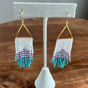Turquoise and Seed Bead Fringe Earrings