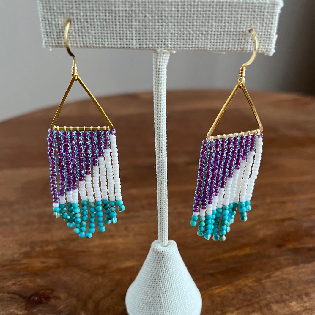 Turquoise and Seed Bead Fringe Earrings