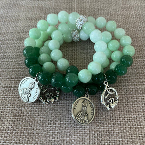 Jade and Aventurine Bracelets with Irish Charms