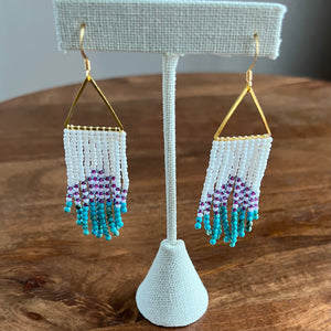 Turquoise and Seed Bead Fringe Earrings