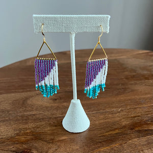 Turquoise and Seed Bead Fringe Earrings